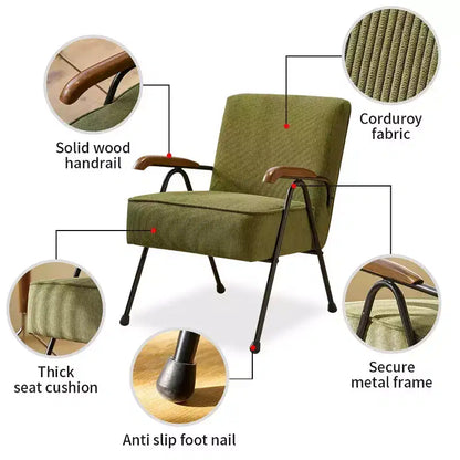 Sillón orejero moderno de tela con respaldo alto y patas de metal en X para sala de estar