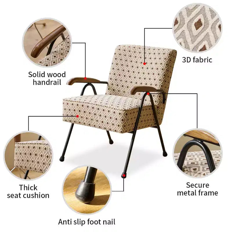 Sillón orejero moderno de tela con respaldo alto y patas de metal en X para sala de estar
