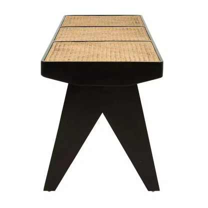 Banco de ratán tejido a mano de 55", base de madera de mango, rectangular, sin tapizar, para 3 personas