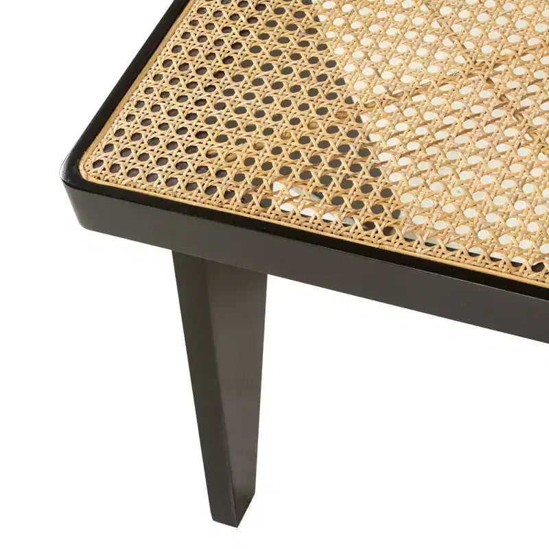 Banco de ratán tejido a mano de 55", base de madera de mango, rectangular, sin tapizar, para 3 personas