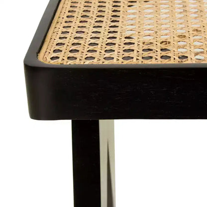 Banco de ratán tejido a mano de 55", base de madera de mango, rectangular, sin tapizar, para 3 personas