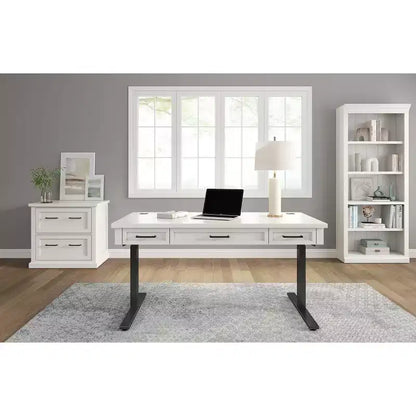 Archivador lateral moderno de madera blanca con puertas estilo shaker y centros de energía integrados