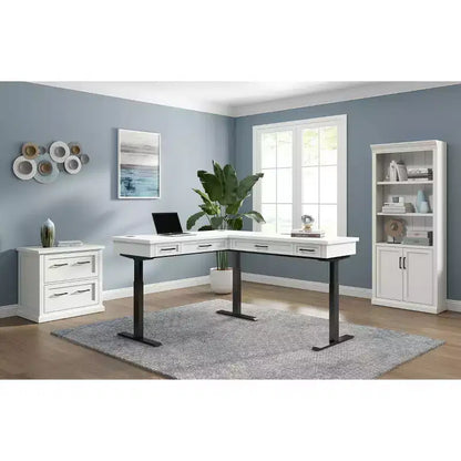 Archivador lateral moderno de madera blanca con puertas estilo shaker y centros de energía integrados