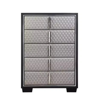 38" Nicola Decorative Storage Drawer Silver Synthetic Leather and Black Finish - Acme Furniture
