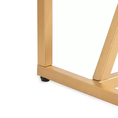 Mesa consola rectangular estilo Glam Moderno de MDF, 76x25x76 cm, Blanco y Dorado, Base de metal geométrica