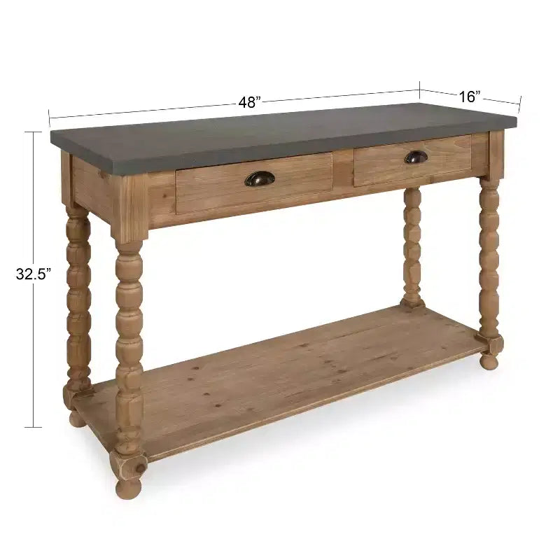 Mesa consola rectangular rústica de madera, 122x41x81 cm, tapa de MDF, estructura de madera