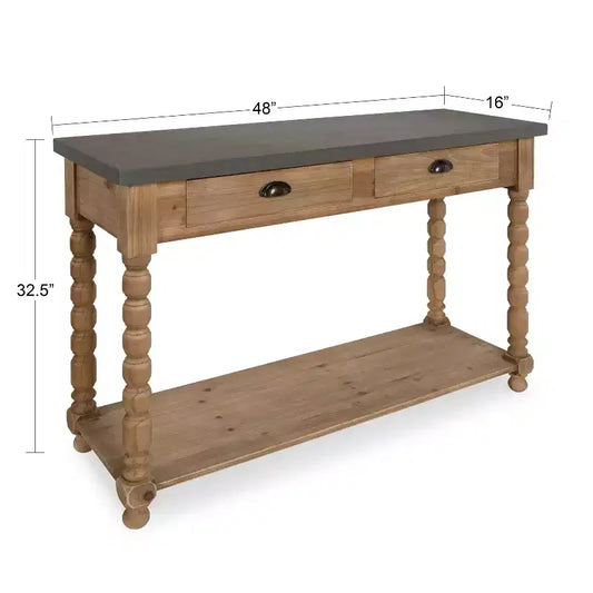 Mesa consola rectangular rústica de madera, 122x41x81 cm, tapa de MDF, estructura de madera