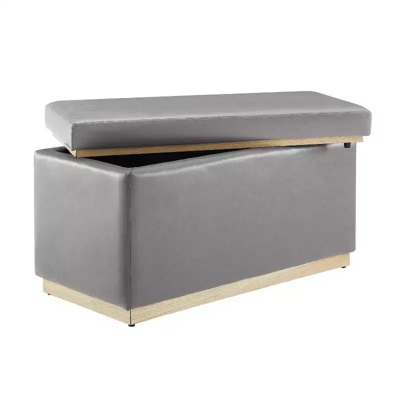 Puf otomano rectangular con cojín acolchado extraíble, 81 cm de ancho, soporta 90 kg, marco de madera natural