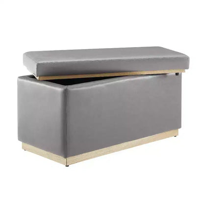 Puf otomano rectangular con cojín acolchado extraíble, 81 cm de ancho, soporta 90 kg, marco de madera natural