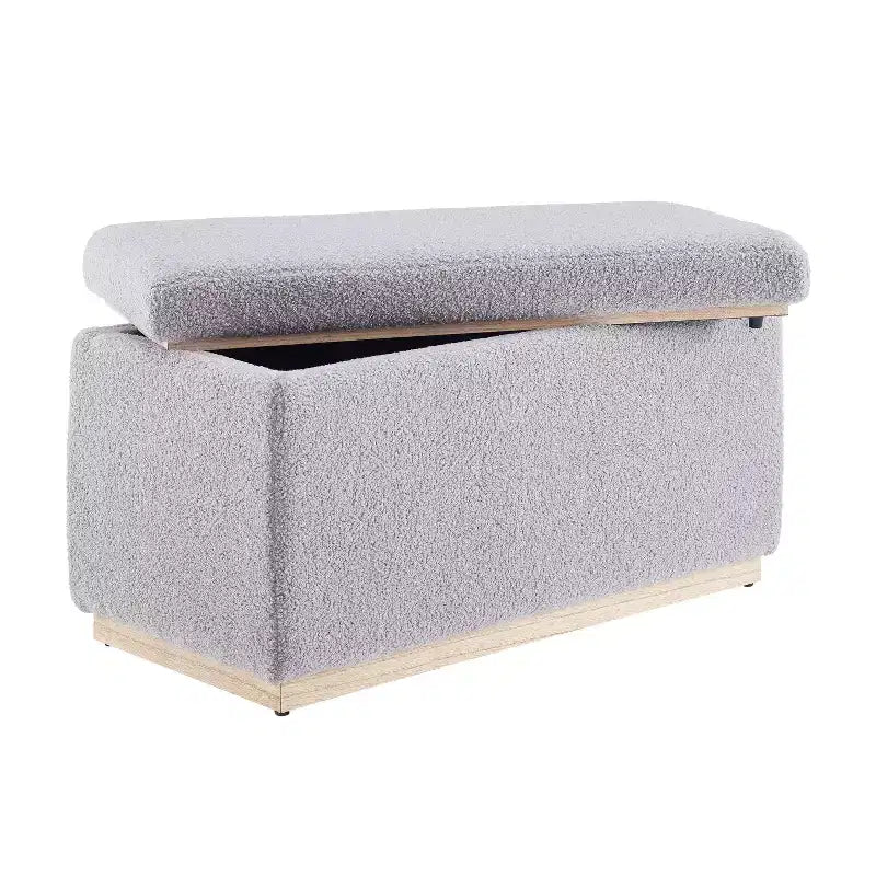 Puf otomano rectangular con cojín acolchado extraíble, 81 cm de ancho, soporta 90 kg, marco de madera natural