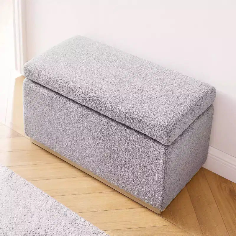Puf otomano rectangular con cojín acolchado extraíble, 81 cm de ancho, soporta 90 kg, marco de madera natural