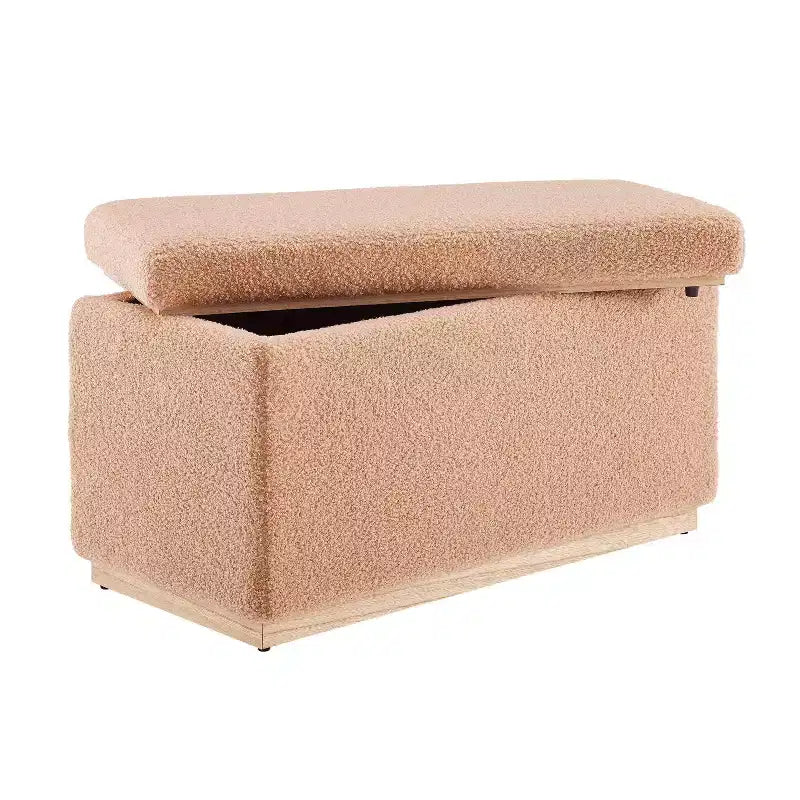 Puf otomano rectangular con cojín acolchado extraíble, 81 cm de ancho, soporta 90 kg, marco de madera natural