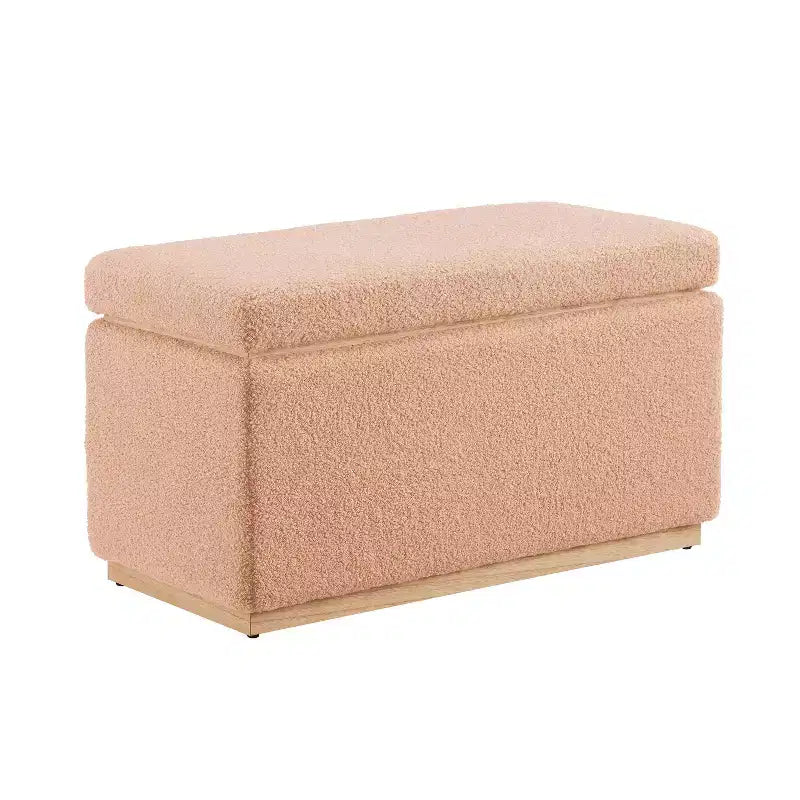 Puf otomano rectangular con cojín acolchado extraíble, 81 cm de ancho, soporta 90 kg, marco de madera natural