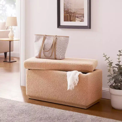 Puf otomano rectangular con cojín acolchado extraíble, 81 cm de ancho, soporta 90 kg, marco de madera natural