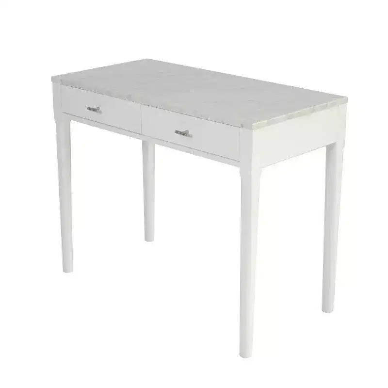 Mesa Consola Rectangular de Mármol Blanco Carrara Italiano de 36" con Patas de Madera