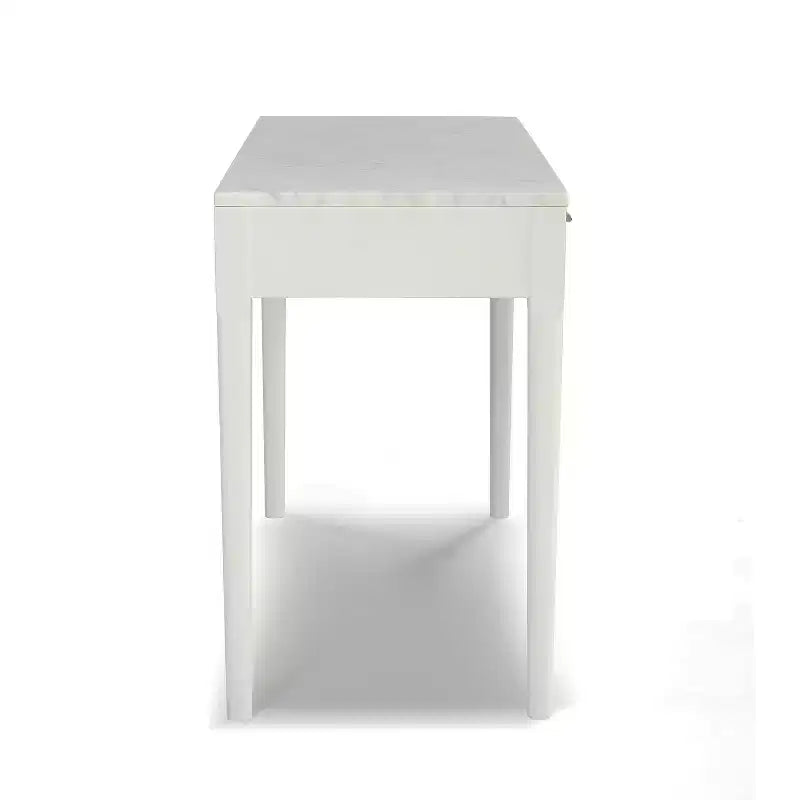 Mesa Consola Rectangular de Mármol Blanco Carrara Italiano de 36" con Patas de Madera
