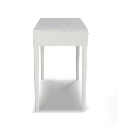 Mesa Consola Rectangular de Mármol Blanco Carrara Italiano de 36" con Patas de Madera