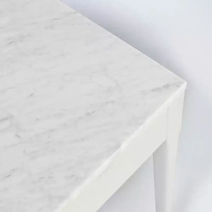 Mesa Consola Rectangular de Mármol Blanco Carrara Italiano de 36" con Patas de Madera