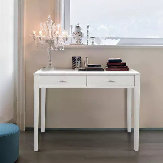 Mesa Consola Rectangular de Mármol Blanco Carrara Italiano de 36" con Patas de Madera