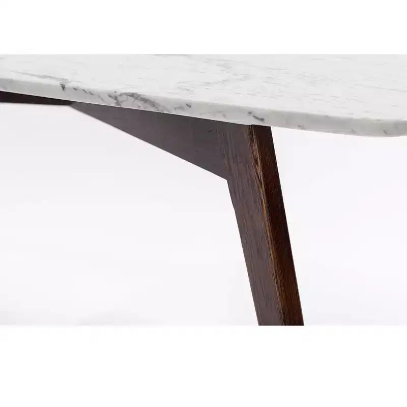 Mesa de centro cuadrada de mármol blanco Carrara italiano de 31" con patas de madera de olmo de mediados de siglo