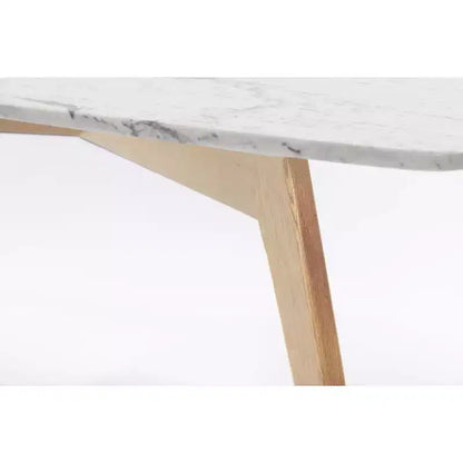 Mesa de centro cuadrada de mármol blanco Carrara italiano de 31" con patas de madera de olmo de mediados de siglo
