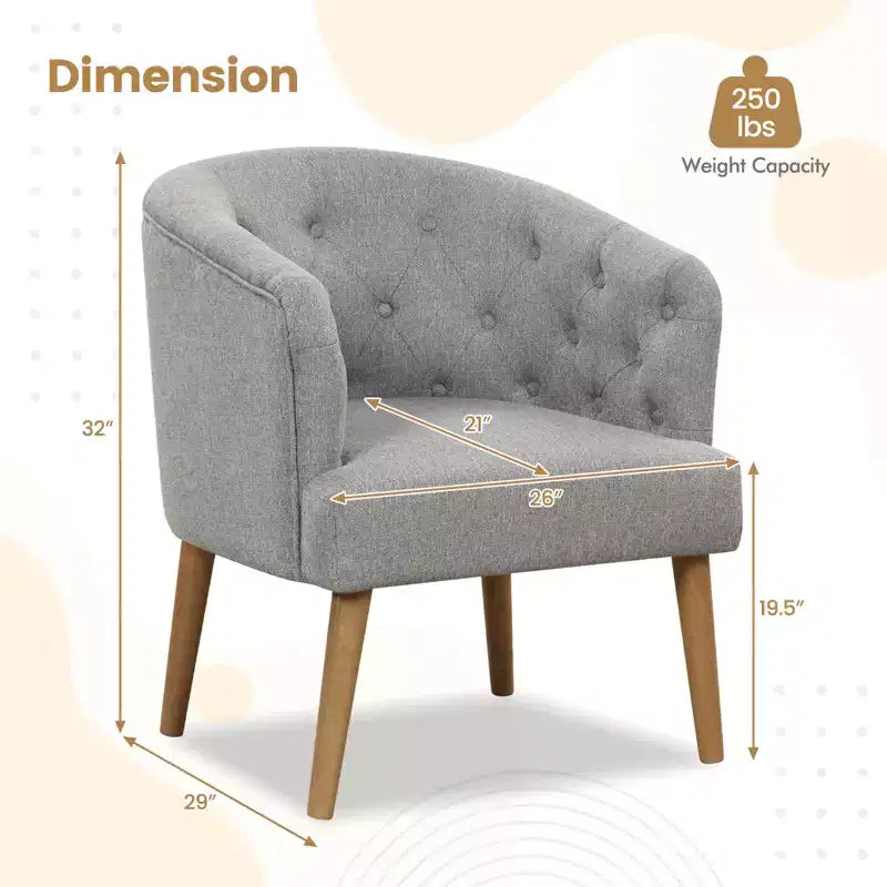 Sofá individual sillón club tapizado cómodo con patas de madera de caucho