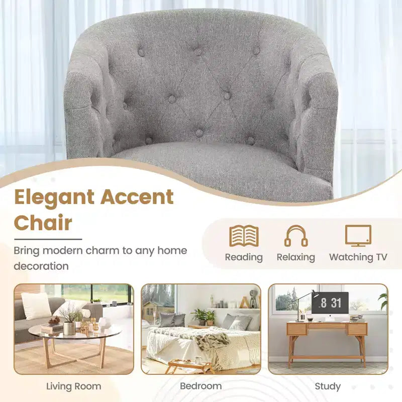 Sofá individual sillón club tapizado cómodo con patas de madera de caucho