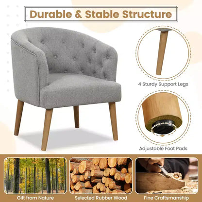 Sofá individual sillón club tapizado cómodo con patas de madera de caucho