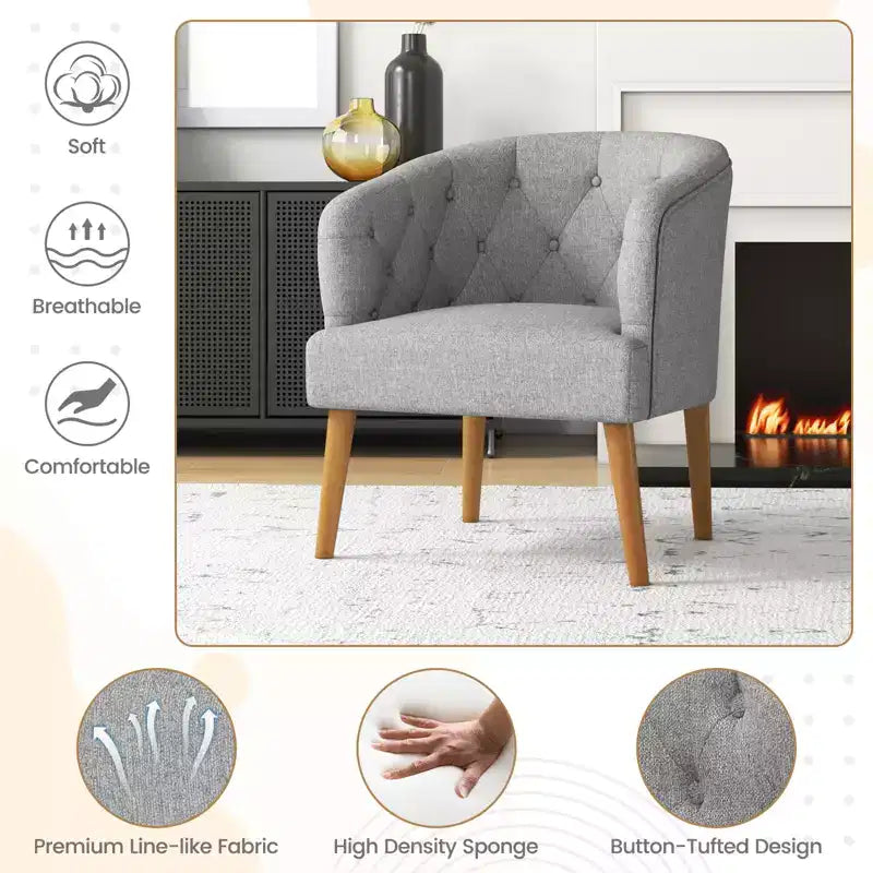 Sofá individual sillón club tapizado cómodo con patas de madera de caucho