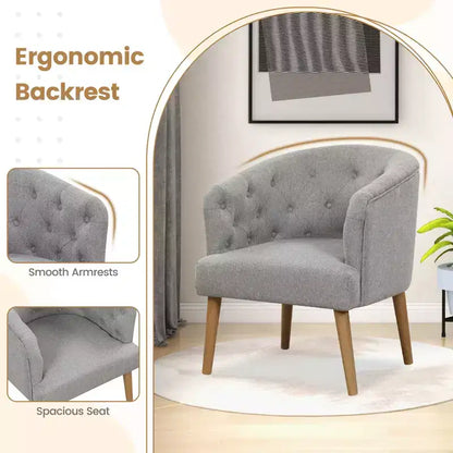 Sofá individual sillón club tapizado cómodo con patas de madera de caucho