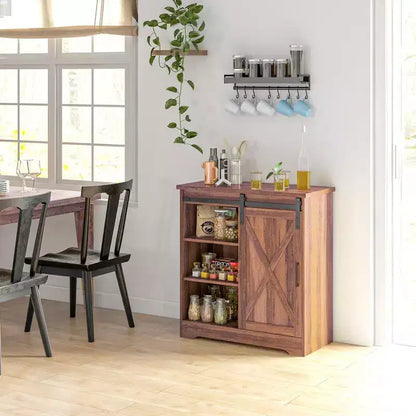 Mueble para cafetera estilo rústico, aparador de 84 cm con puerta corredera de granero y estante ajustable