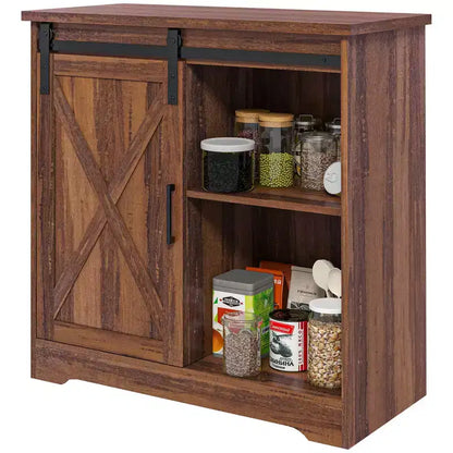 Mueble para cafetera estilo rústico, aparador de 84 cm con puerta corredera de granero y estante ajustable