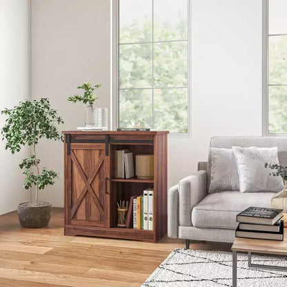 Mueble para cafetera estilo rústico, aparador de 84 cm con puerta corredera de granero y estante ajustable
