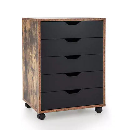 Costway 5 Drawer Chest Storage Dresser Floor Cabinet Organizer with Wheels Rustic Brown