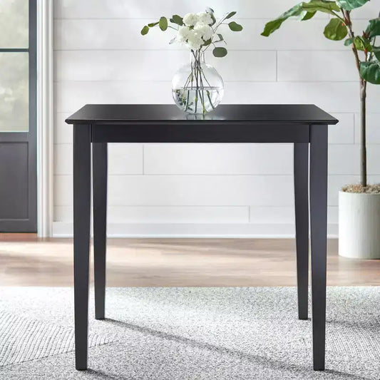 Mesa de comedor cuadrada a la altura de la encimera, 38"x38", estructura de madera maciza, acabado negro, para 4 personas