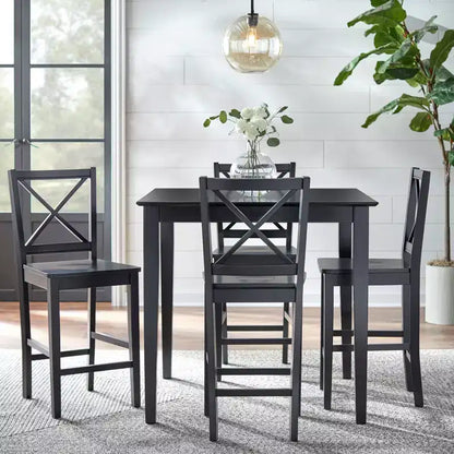 Mesa de comedor cuadrada a la altura de la encimera, 38"x38", estructura de madera maciza, acabado negro, para 4 personas