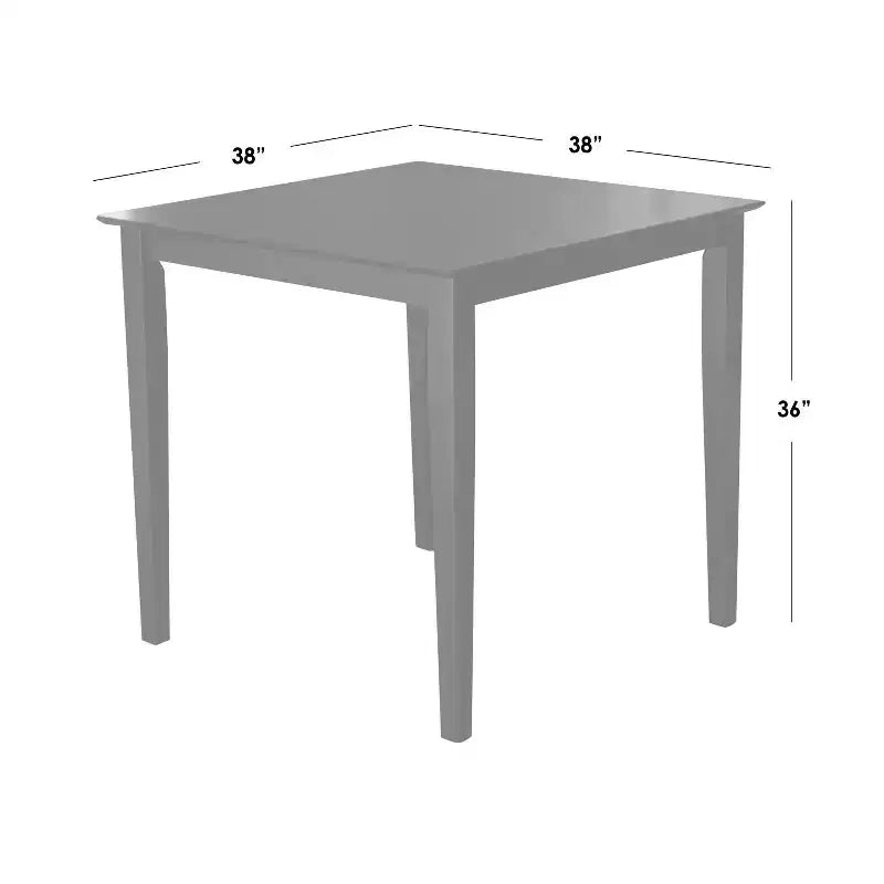 Mesa de comedor cuadrada a la altura de la encimera, 38"x38", estructura de madera maciza, acabado negro, para 4 personas