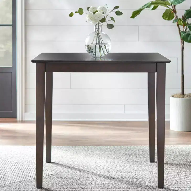 Mesa de comedor cuadrada a la altura de la encimera, 38"x38", estructura de madera maciza, acabado negro, para 4 personas