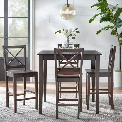 Mesa de comedor cuadrada a la altura de la encimera, 38"x38", estructura de madera maciza, acabado negro, para 4 personas