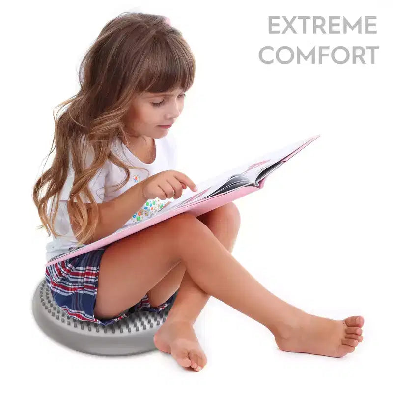 Cojín de asiento sensorial para niños, plateado, mejora la concentración y la postura, de 3 a 9 años, 27 cm de diámetro