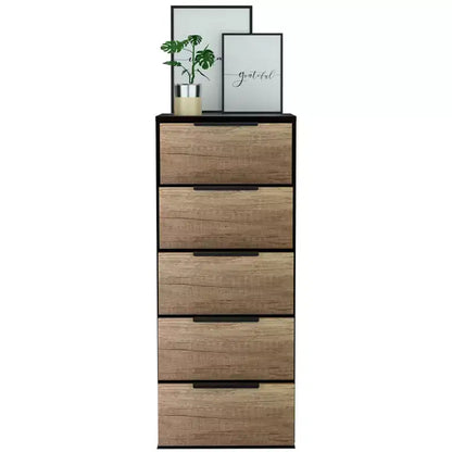 Cómoda alta de 5 cajones, laminado de madera, acabado pintado, herrajes antivuelco, 106,7 cm de alto
