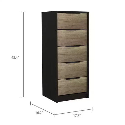 Cómoda alta de 5 cajones, laminado de madera, acabado pintado, herrajes antivuelco, 106,7 cm de alto