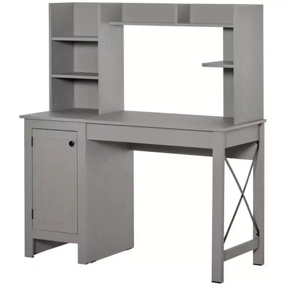 Escritorio de ordenador rústico con estante y armario, 8 estantes abiertos, escritorio de estudio para oficina en casa