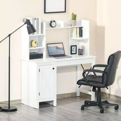 Escritorio de ordenador rústico con estante y armario, 8 estantes abiertos, escritorio de estudio para oficina en casa