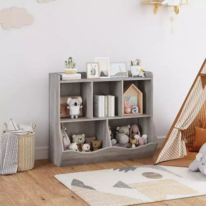 Estantería para libros y organizador de juguetes para niños, gabinete con 5 cubículos, MDF blanco, antivuelco, 36"W
