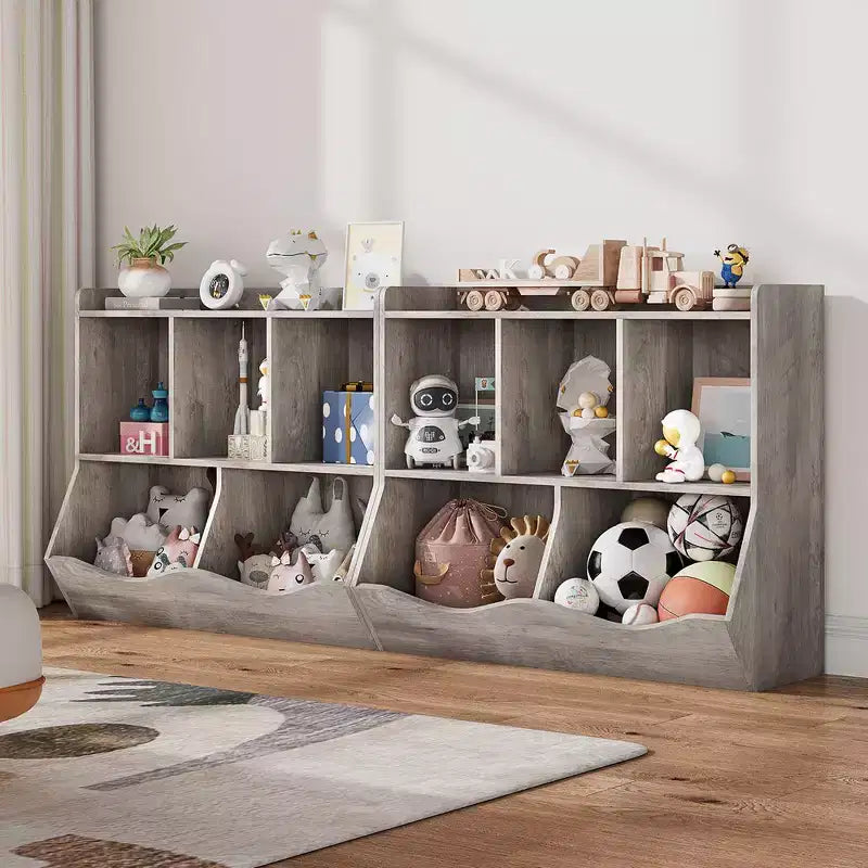 Estantería para libros y organizador de juguetes para niños, gabinete con 5 cubículos, MDF blanco, antivuelco, 36"W