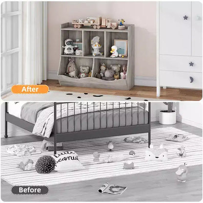 Estantería para libros y organizador de juguetes para niños, gabinete con 5 cubículos, MDF blanco, antivuelco, 36"W