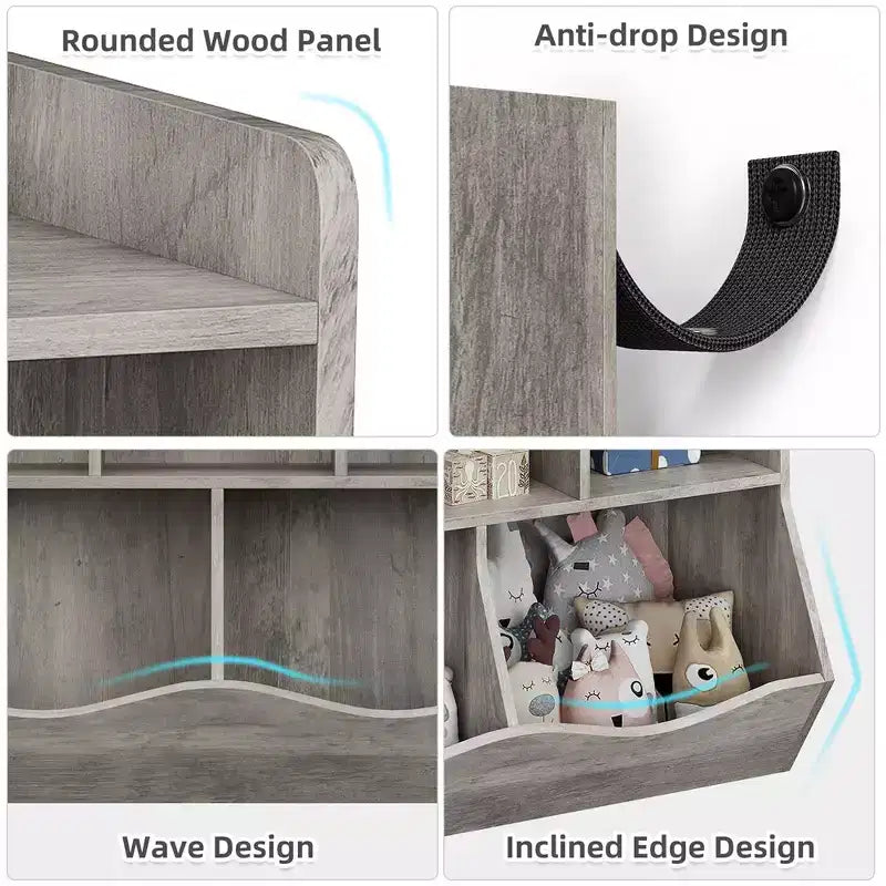 Estantería para libros y organizador de juguetes para niños, gabinete con 5 cubículos, MDF blanco, antivuelco, 36"W