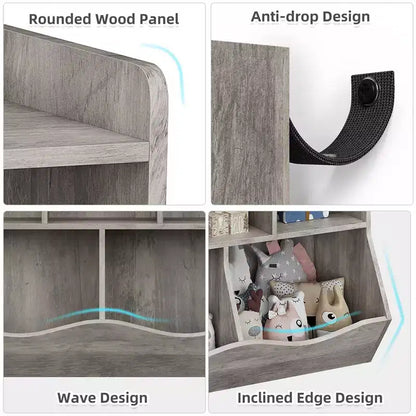 Estantería para libros y organizador de juguetes para niños, gabinete con 5 cubículos, MDF blanco, antivuelco, 36"W