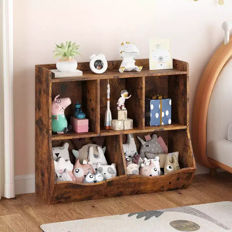 Estantería para libros y organizador de juguetes para niños, gabinete con 5 cubículos, MDF blanco, antivuelco, 36"W